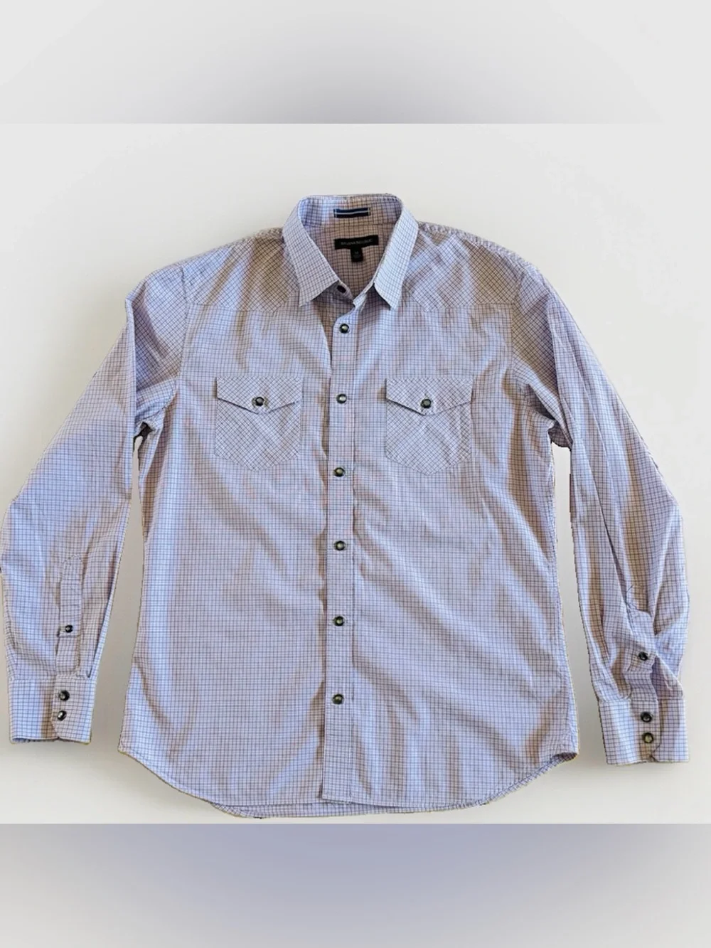 Banana Republic Mens M Purple Blue Mini Check Western Button Shirt